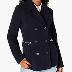 Maralyn & Me Pea Coat S Navy Zipper Pockets